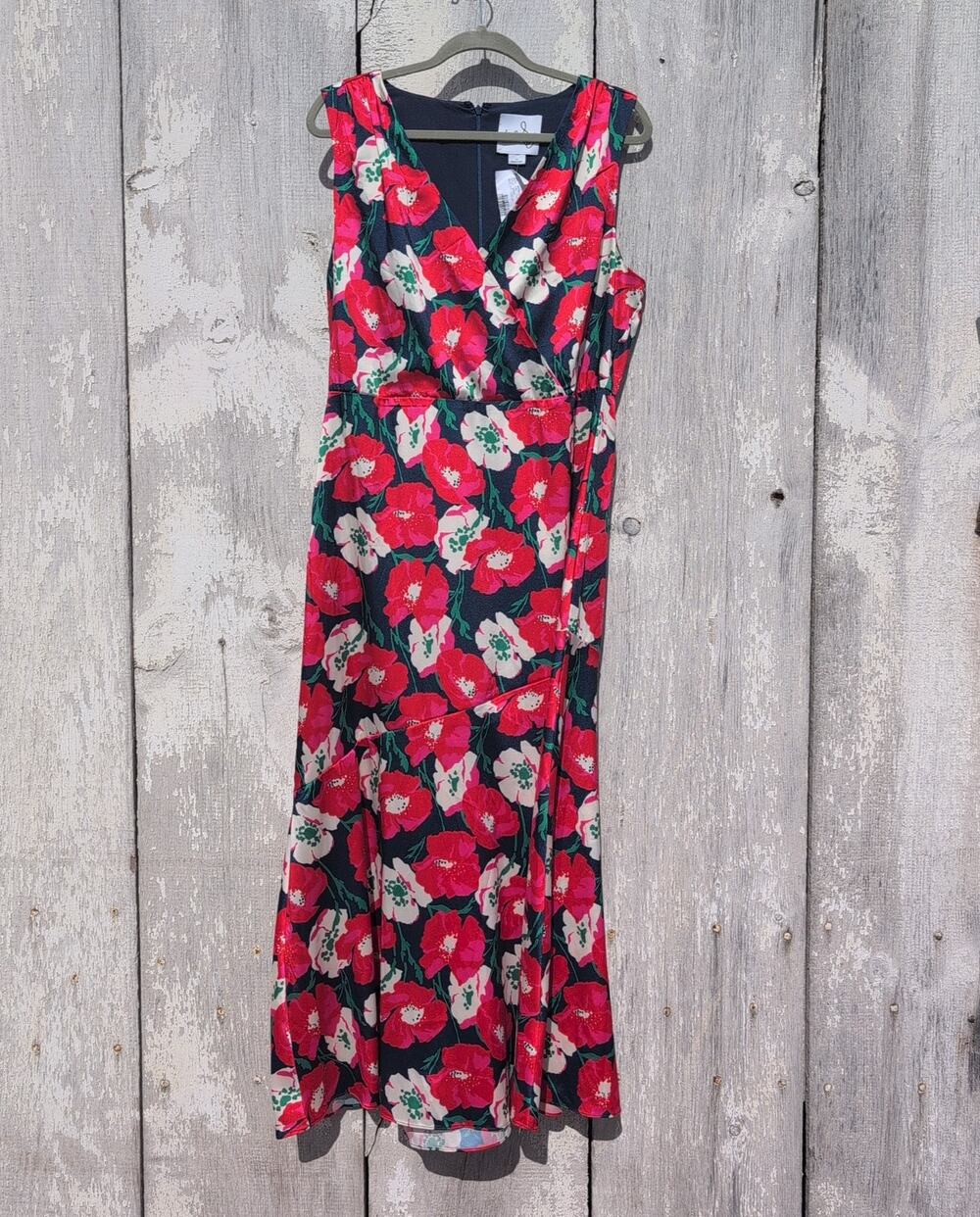 Sam Edelman Fuchia Navy Dopamine BloomCore V Neck Formal Maxi Dress Size 14